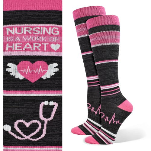 Nursing is a Work of Heart Fashion Compression Sock