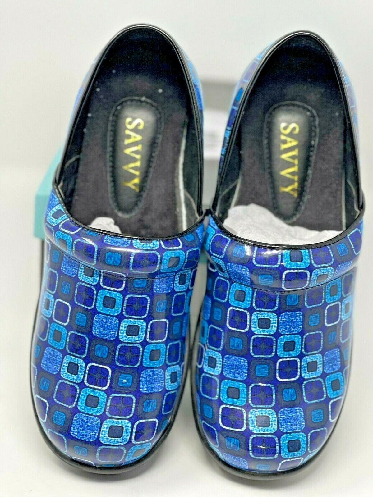 Savvy Brandy Blue Cubes Nursing Shoes - Size 9